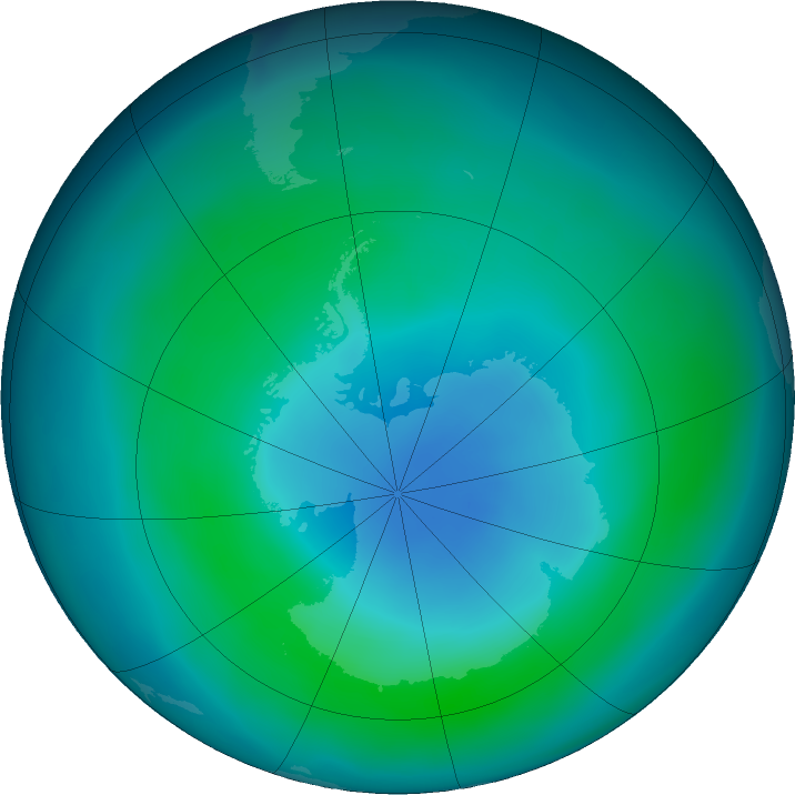 Antarctic ozone map for March 2018